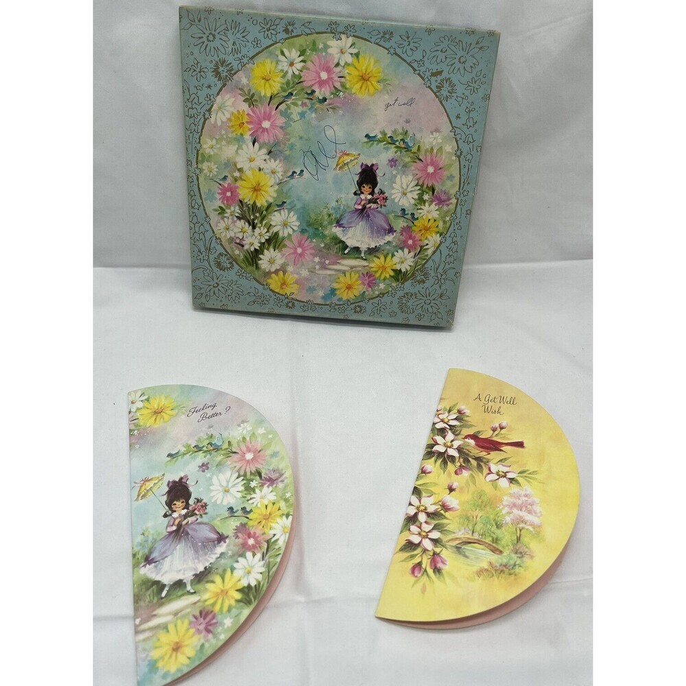 VTG LOVELY ALL AROUND Round Stationary Circular 2 Cards & 2 Envelopes in Box